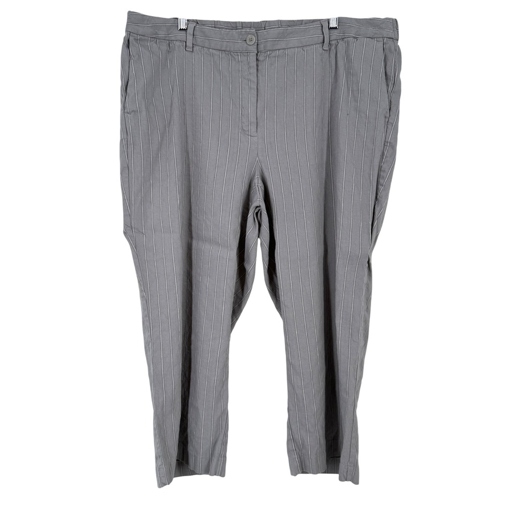 J. Jill Grey Pinstripe Linen Stretch Cropped Pants Womens Plus Size 22 Elastic